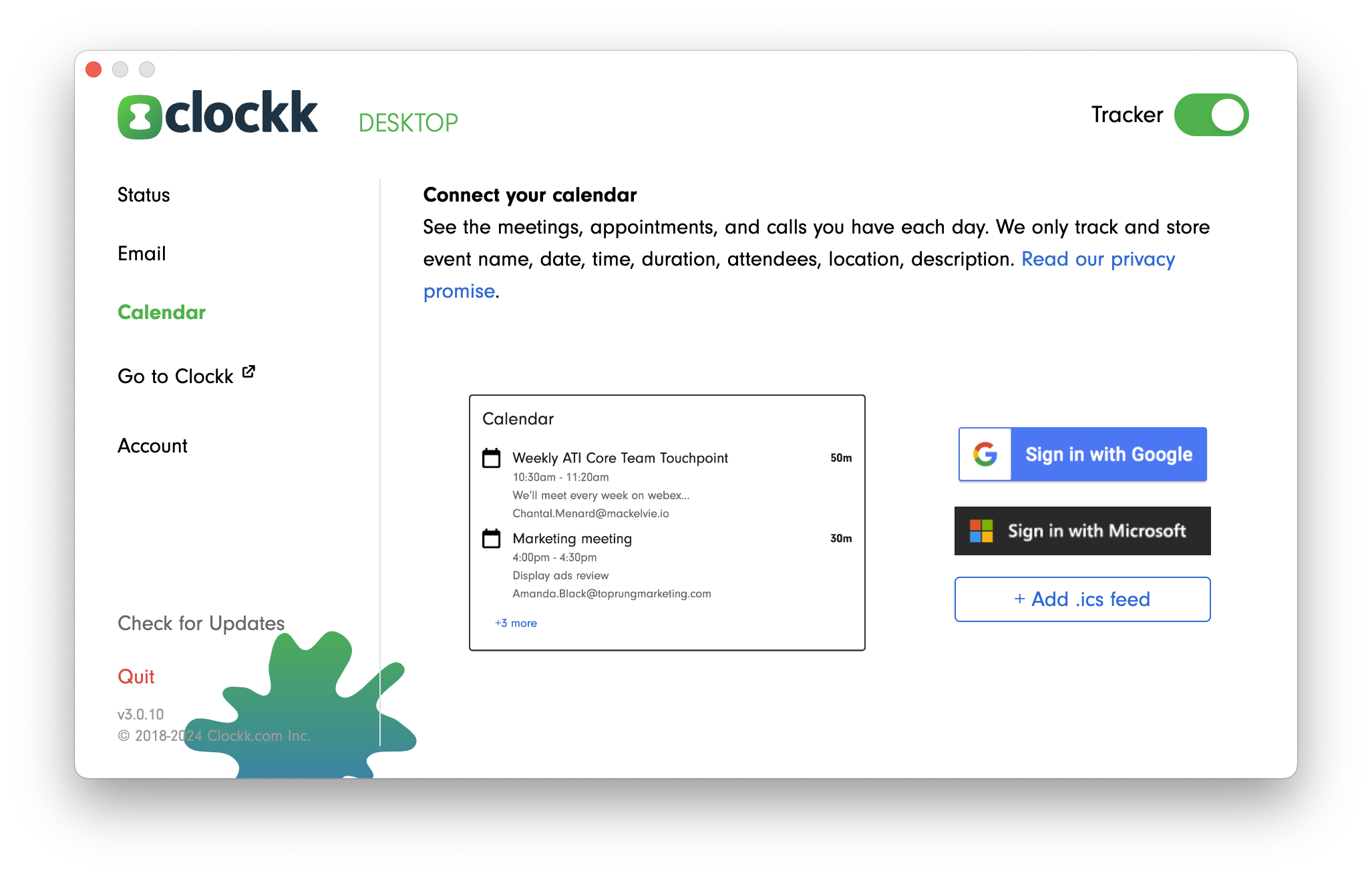 Add new calendar in the Clockk Desktop app