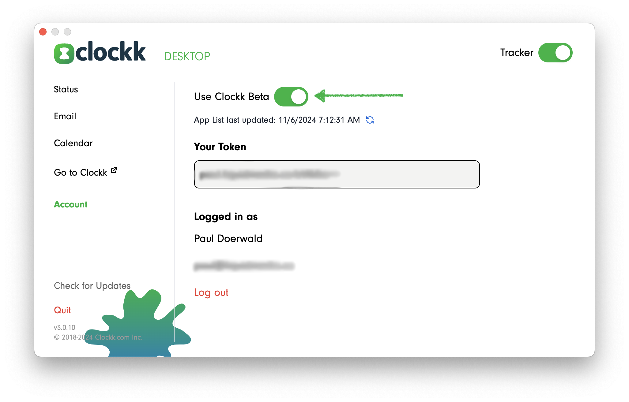 Turning on the Clockk Desktop app beta