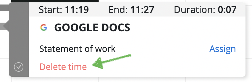 Deleting time in a time block